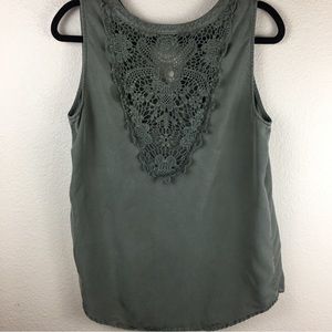 Knox Rose Women's Olive Green Sleeveless Tank Crochet Detail Size S